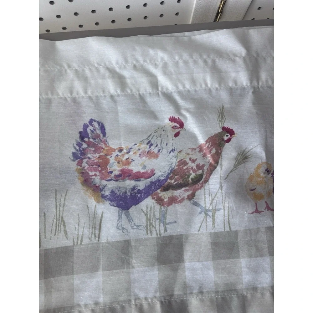 Chicken Rooster Hen Checkered Rustic Farmhouse Tier‎ and Valance Curtain Set